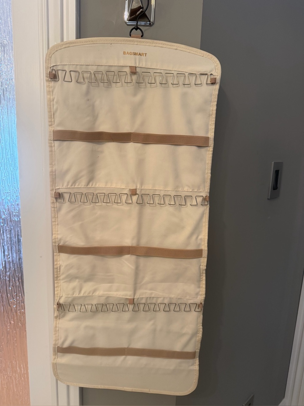 BAGSMART Hanging Jewelry Organizer Double Sided Closet Storage Beige 32x14